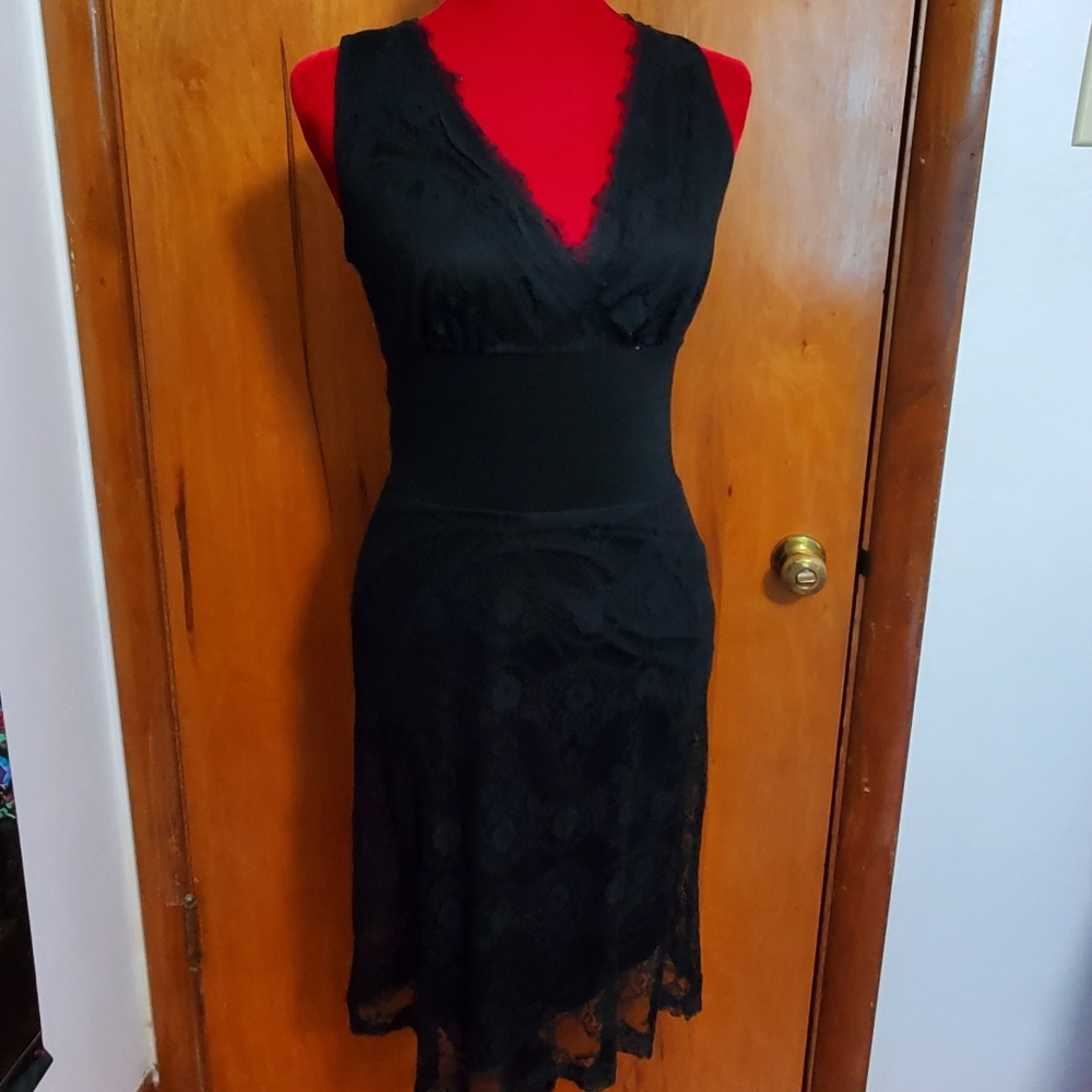 Gothic style V neck black lace dress